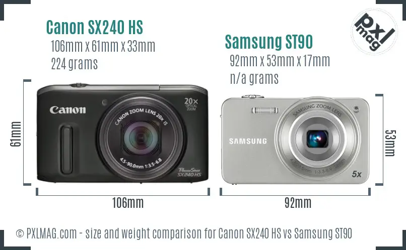 Canon SX240 HS vs Samsung ST90 size comparison