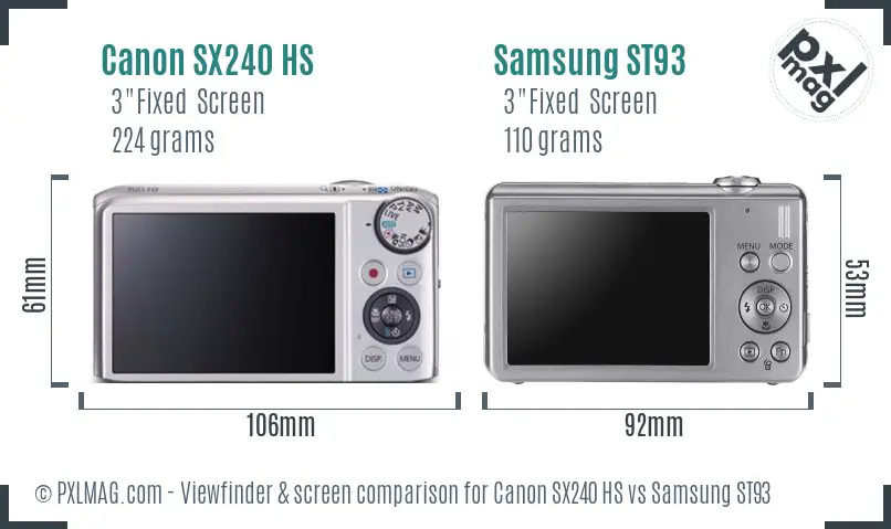 Canon SX240 HS vs Samsung ST93 Screen and Viewfinder comparison