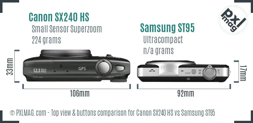 Canon SX240 HS vs Samsung ST95 top view buttons comparison Canon SX240 HS vs Samsung ST95 top view buttons comparison