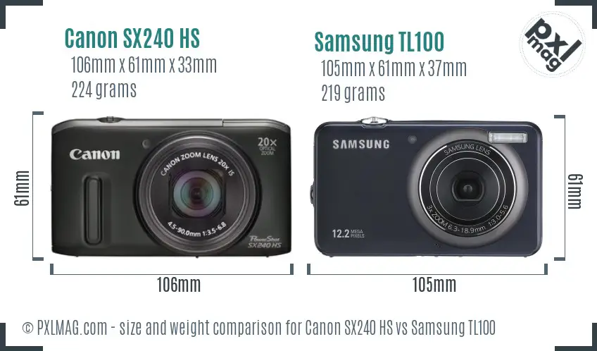 Canon SX240 HS vs Samsung TL100 size comparison