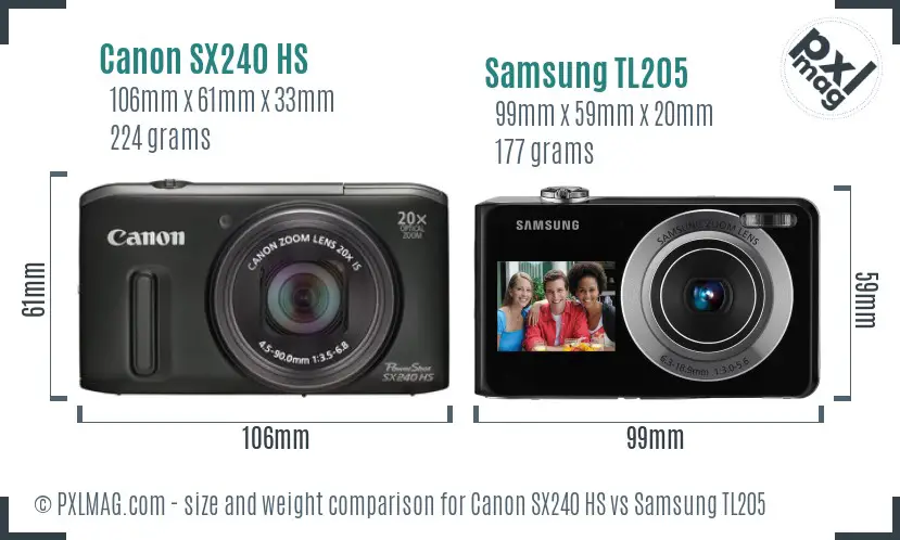 Canon SX240 HS vs Samsung TL205 size comparison