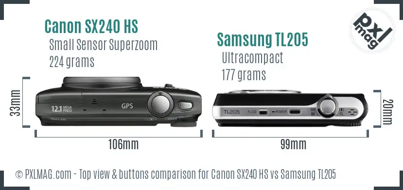 Canon SX240 HS vs Samsung TL205 top view buttons comparison