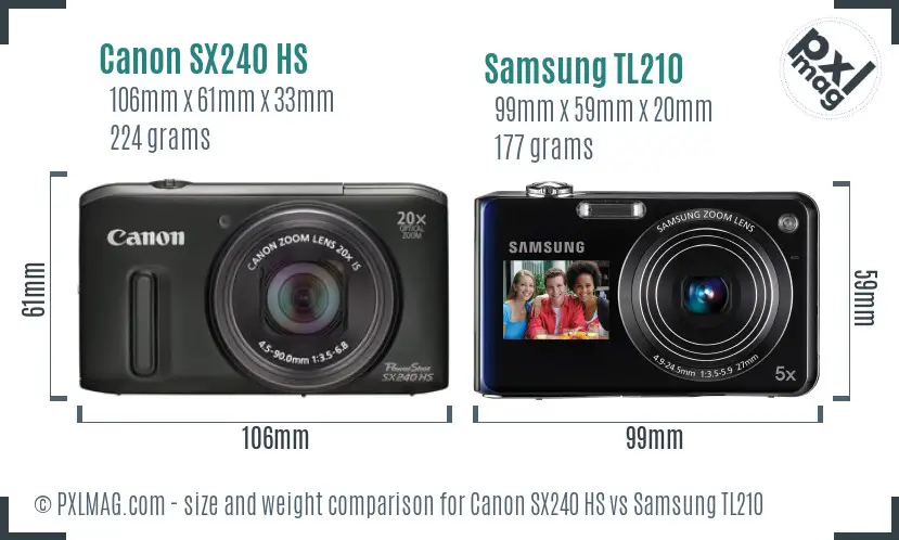 Canon SX240 HS vs Samsung TL210 size comparison