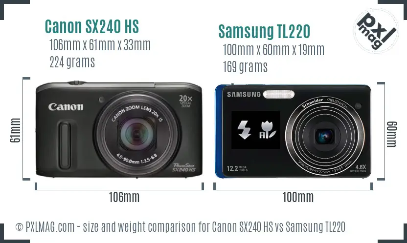 Canon SX240 HS vs Samsung TL220 size comparison Canon SX240 HS vs Samsung TL220 size comparison