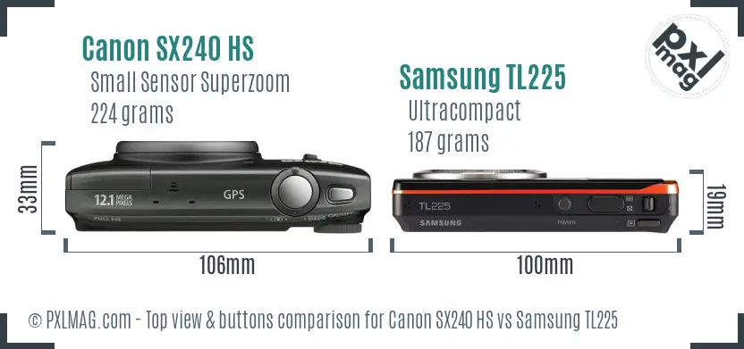 Canon SX240 HS vs Samsung TL225 top view buttons comparison