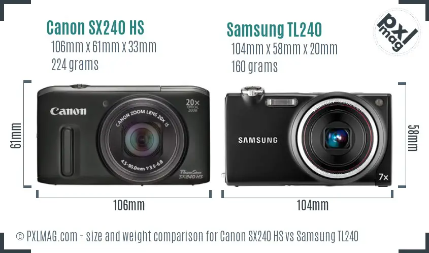 Canon SX240 HS vs Samsung TL240 size comparison