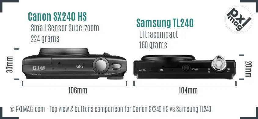 Canon SX240 HS vs Samsung TL240 top view buttons comparison