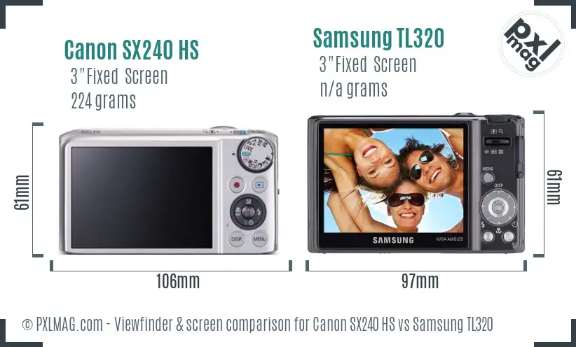 Canon SX240 HS vs Samsung TL320 Screen and Viewfinder comparison