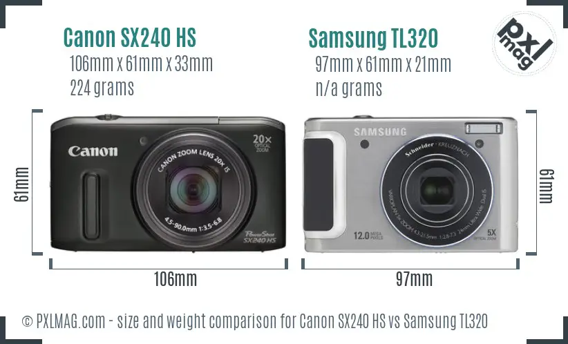 Canon SX240 HS vs Samsung TL320 size comparison