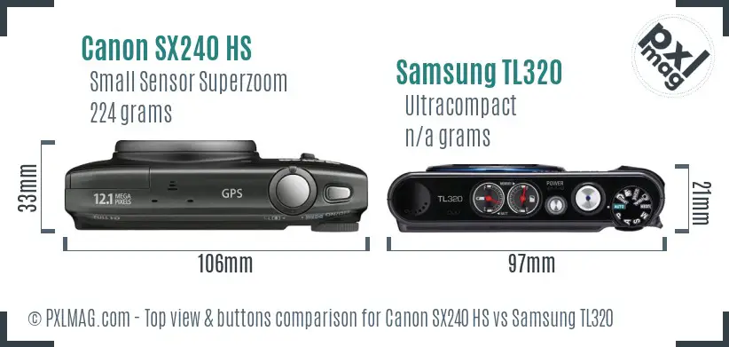 Canon SX240 HS vs Samsung TL320 top view buttons comparison