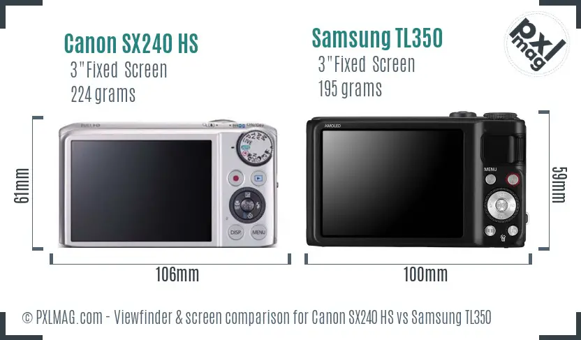 Canon SX240 HS vs Samsung TL350 Screen and Viewfinder comparison