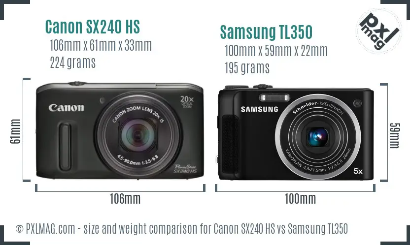 Canon SX240 HS vs Samsung TL350 size comparison