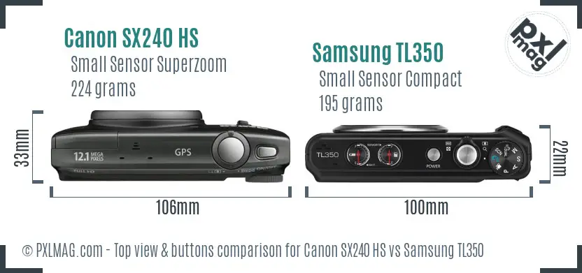 Canon SX240 HS vs Samsung TL350 top view buttons comparison