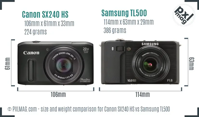 Canon SX240 HS vs Samsung TL500 size comparison Canon SX240 HS vs Samsung TL500 size comparison