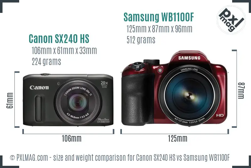 Canon SX240 HS vs Samsung WB1100F size comparison