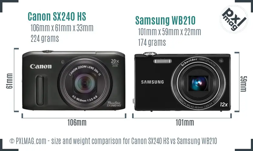 Canon SX240 HS vs Samsung WB210 size comparison