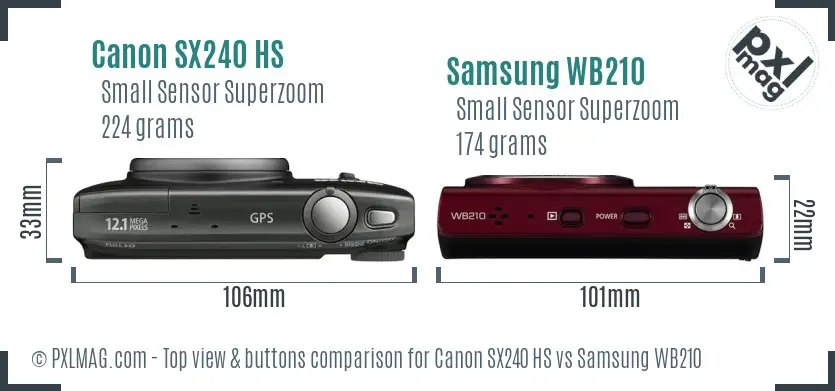 Canon SX240 HS vs Samsung WB210 top view buttons comparison