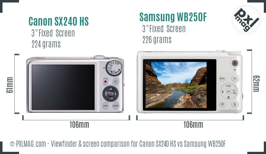 Canon SX240 HS vs Samsung WB250F Screen and Viewfinder comparison