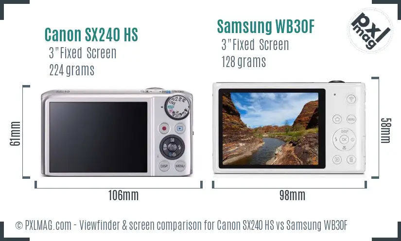 Canon SX240 HS vs Samsung WB30F Screen and Viewfinder comparison