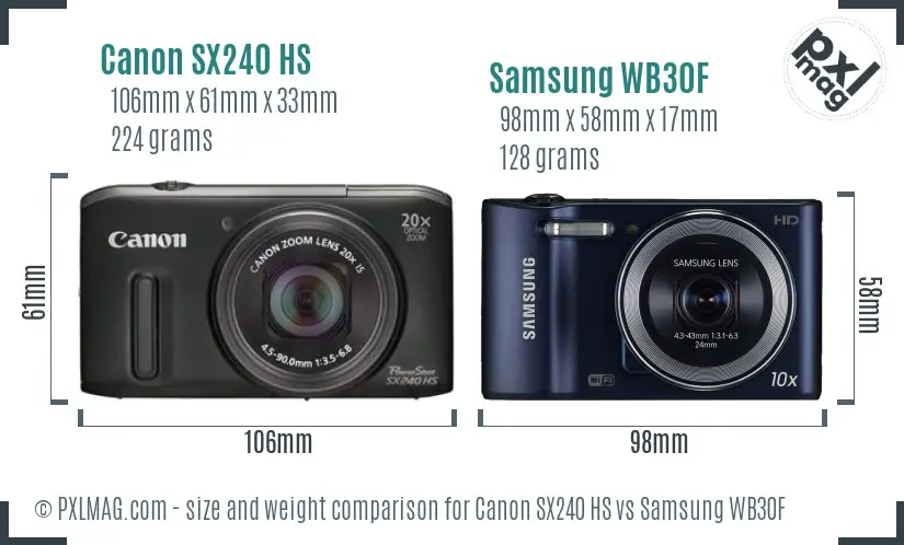 Canon SX240 HS vs Samsung WB30F size comparison