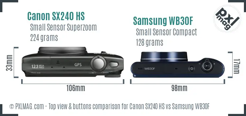 Canon SX240 HS vs Samsung WB30F top view buttons comparison