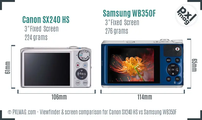 Canon SX240 HS vs Samsung WB350F Screen and Viewfinder comparison