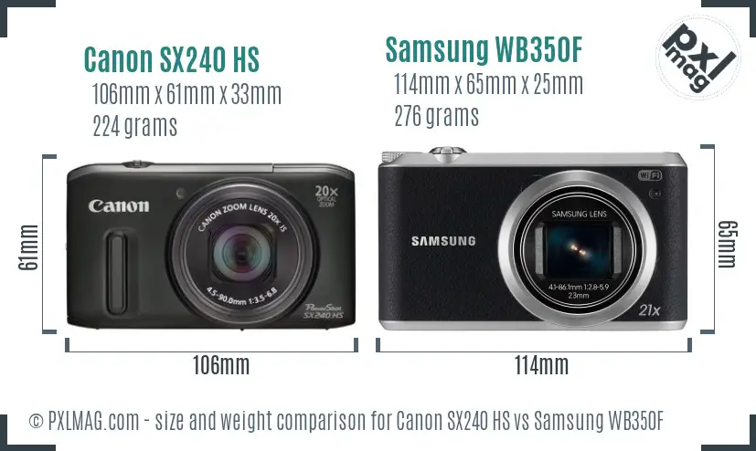 Canon SX240 HS vs Samsung WB350F size comparison