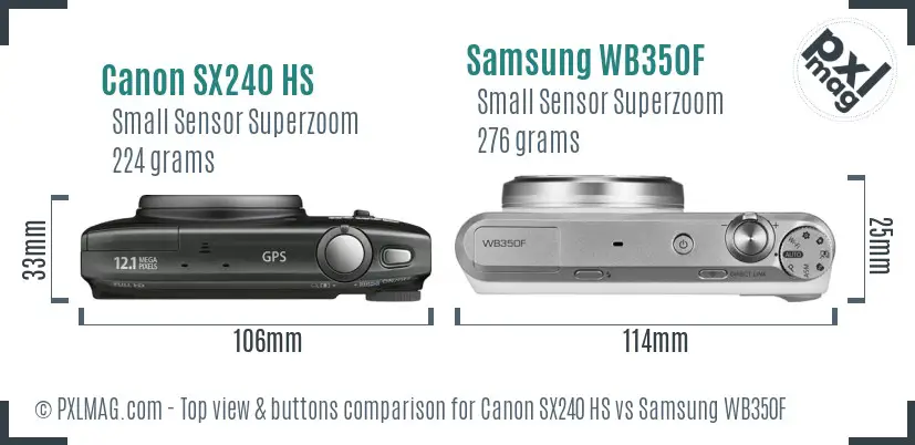 Canon SX240 HS vs Samsung WB350F top view buttons comparison