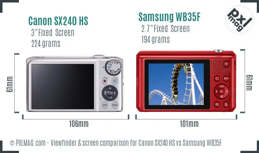 Canon SX240 HS vs Samsung WB35F Screen and Viewfinder comparison