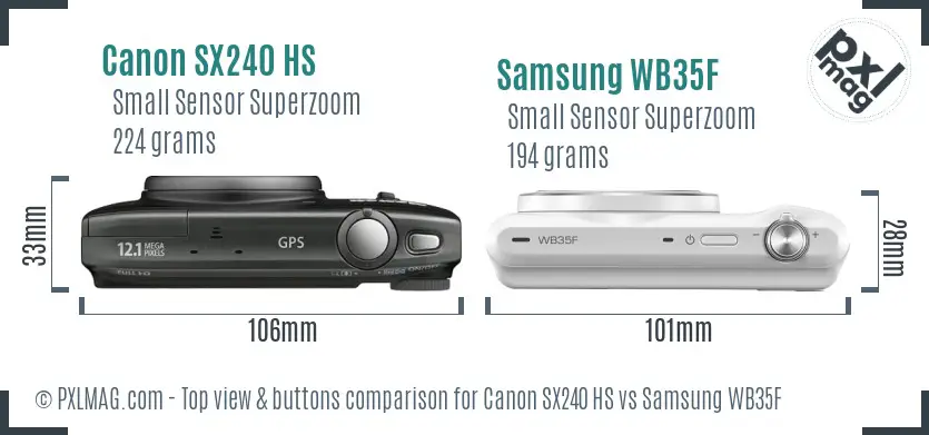 Canon SX240 HS vs Samsung WB35F top view buttons comparison