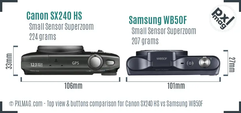 Canon SX240 HS vs Samsung WB50F top view buttons comparison