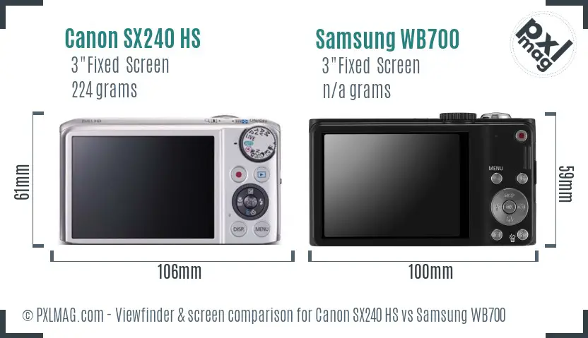 Canon SX240 HS vs Samsung WB700 Screen and Viewfinder comparison