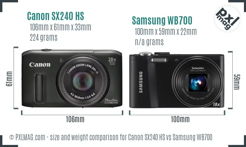 Canon SX240 HS vs Samsung WB700 size comparison