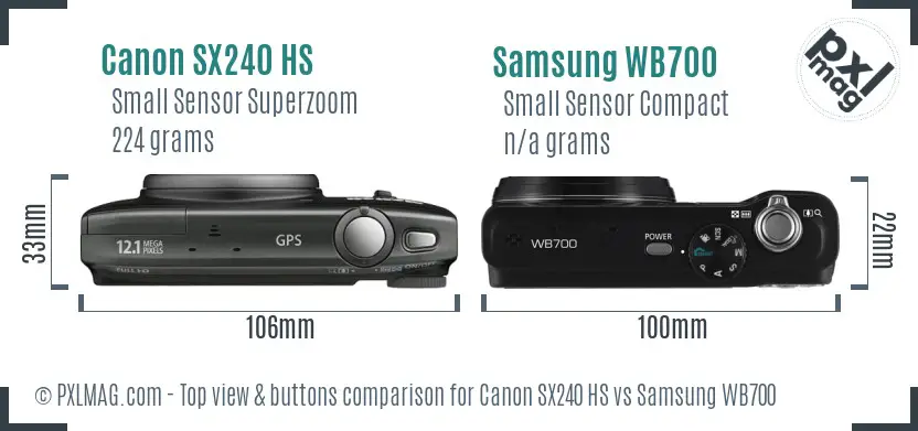 Canon SX240 HS vs Samsung WB700 top view buttons comparison