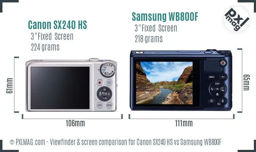 Canon SX240 HS vs Samsung WB800F Screen and Viewfinder comparison