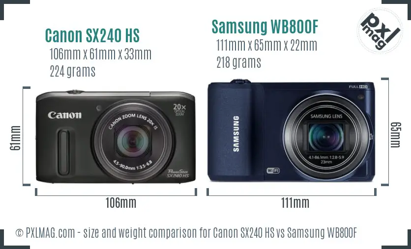 Canon SX240 HS vs Samsung WB800F size comparison
