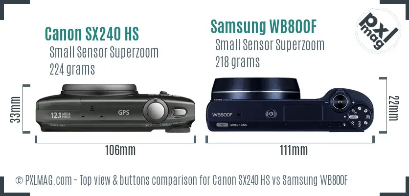 Canon SX240 HS vs Samsung WB800F top view buttons comparison