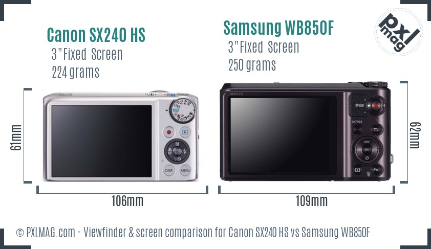 Canon SX240 HS vs Samsung WB850F Screen and Viewfinder comparison