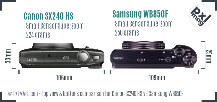 Canon SX240 HS vs Samsung WB850F top view buttons comparison