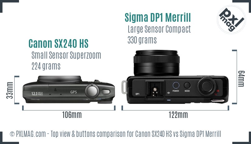 Canon SX240 HS vs Sigma DP1 Merrill top view buttons comparison