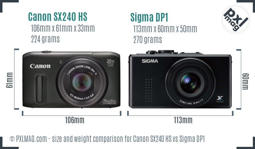 Canon SX240 HS vs Sigma DP1 size comparison Canon SX240 HS vs Sigma DP1 size comparison