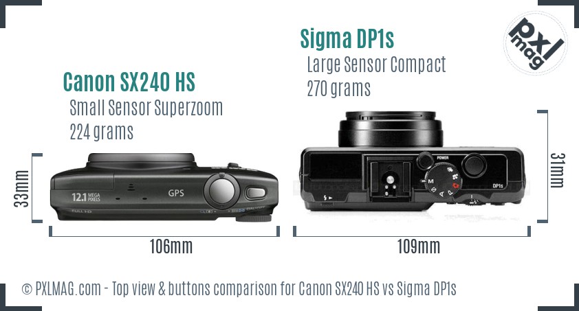 Canon SX240 HS vs Sigma DP1s top view buttons comparison