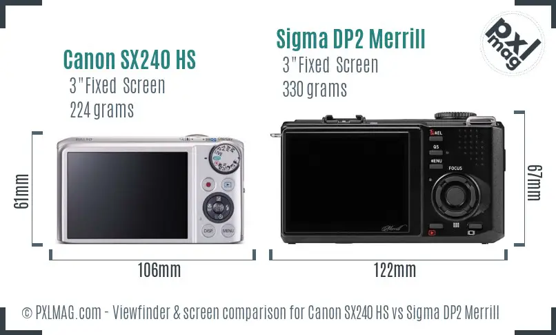 Canon SX240 HS vs Sigma DP2 Merrill Screen and Viewfinder comparison