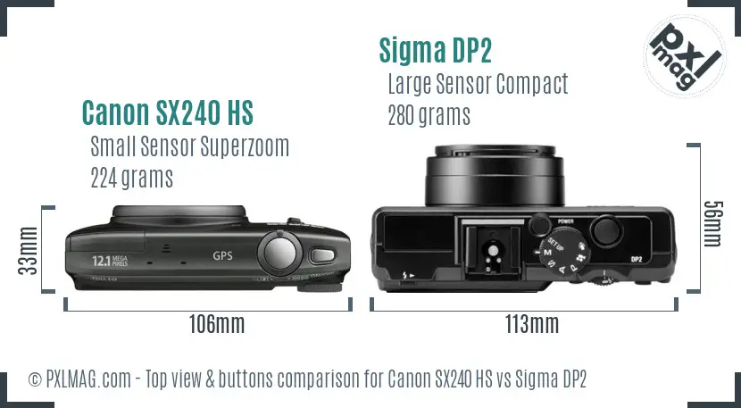 Canon SX240 HS vs Sigma DP2 top view buttons comparison