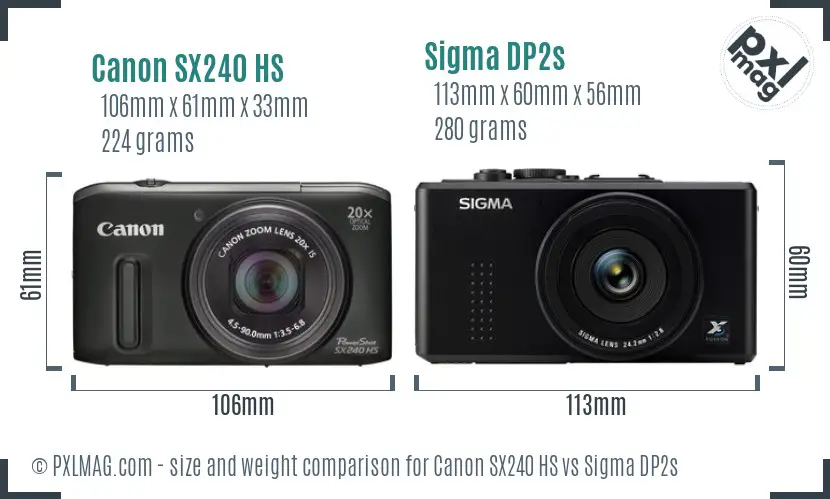 Canon SX240 HS vs Sigma DP2s size comparison Canon SX240 HS vs Sigma DP2s size comparison