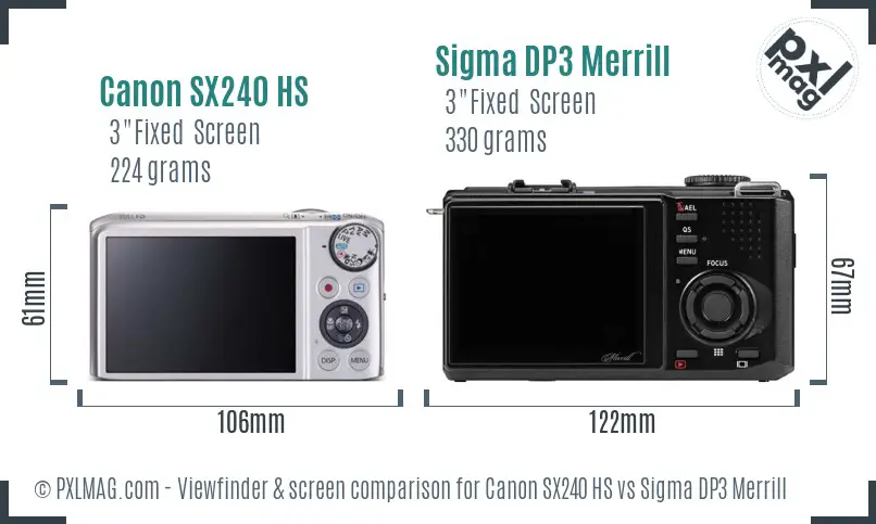 Canon SX240 HS vs Sigma DP3 Merrill Screen and Viewfinder comparison