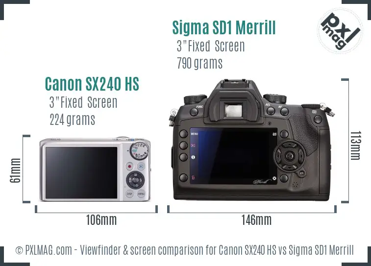 Canon SX240 HS vs Sigma SD1 Merrill Screen and Viewfinder comparison