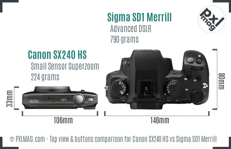 Canon SX240 HS vs Sigma SD1 Merrill top view buttons comparison