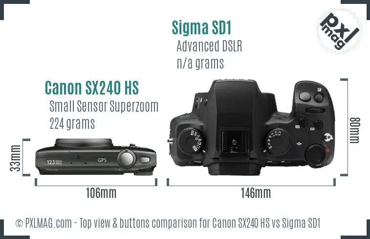 Canon SX240 HS vs Sigma SD1 top view buttons comparison