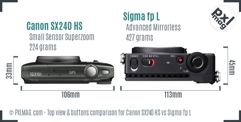 Canon SX240 HS vs Sigma fp L top view buttons comparison